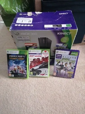 Microsoft Xbox 360 Kinect 250GB Glossy Black Console Bundle With Games • £70