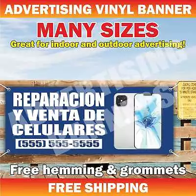 REPARACION Y VENTA DE CELULARES  Advertising Banner Vinyl Mesh Sign CELL PHONES • $49.95