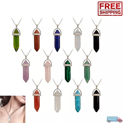 $4.99 • Buy Crystal Necklace Gemstone Pendant Natural Chakra Stone Energy Healing With Chain