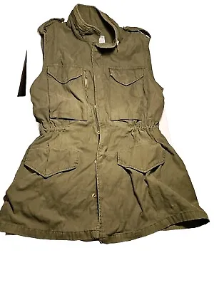 Zara Premium Denim Vest Women Size M Medium Olive Army Green Zip & Button 12.99p • $16.41