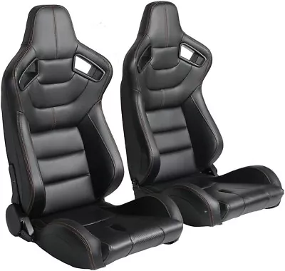 Universal Set Of 2 Racing Seats Pair Black Leather Reclinable Bucket Sport Seats • $199.99