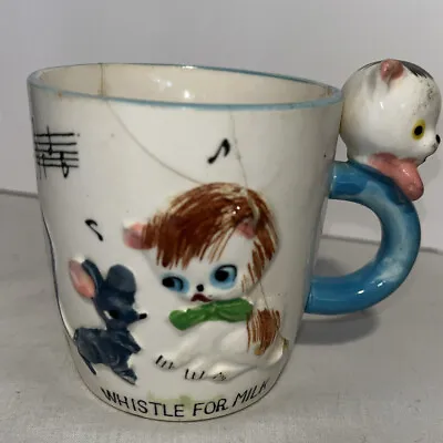 VINTAGE Whistle For Your Milk Mug Cup Japan Kitten Cat Mouse Music DAMAGED • $5