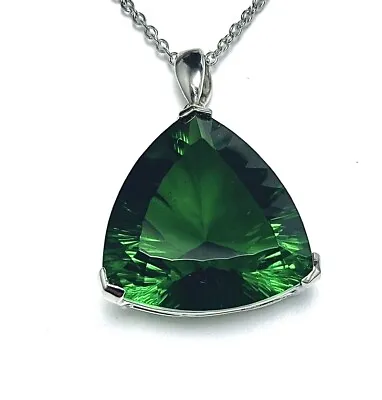 P72525G Mt St Helens Green Helenite May Birthstone Trillion S. Silver Pendant • $120