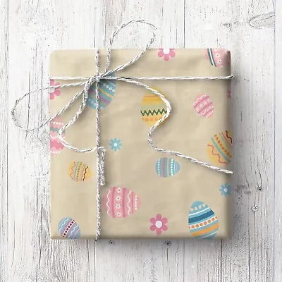 Pretty Painted Easter Theme Wrapping Paper (2 Sheets) - Easter Eggs Multicolour • £6