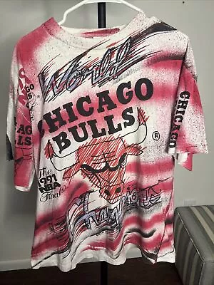 Vintage Chicago Bulls Jordan 1991  AOP Single Stitch Magic Johnson T- Shirts XL • $57
