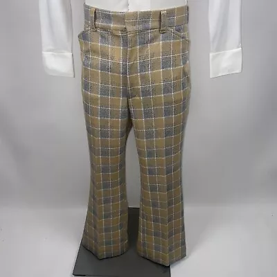 Vintage Pants Mens 38 29 Farah Plaid Polyester Leisure Suit Wide Leg Nik 60s 70s • $59.99