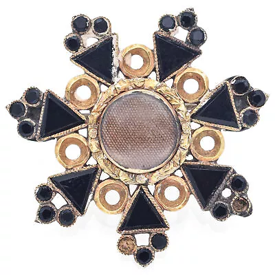 Antique 10K Yellow Gold Onyx Mourning Brooch Pin • $229