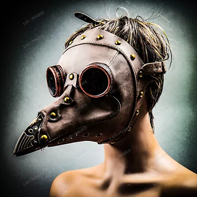 Plague Doctor Mask Halloween Costume Bird Long Nose Beak Leather Steampunk Brown • $39.99