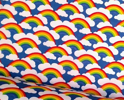 Rainbows Poly Cotton Fabric Per Half Metre Blue Turquise Pink Sewing Material • £1.45