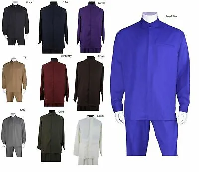 New MEN'S BAND COLLAR LONG SLEEVE TWO PIECE SETS CASUAL WALKING SUITS M2826  • $59.39