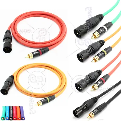 Xlr Male Adapter Plug To  Phono Rca Plugs Mic Cable Microphone Speaker Lead • £7.31