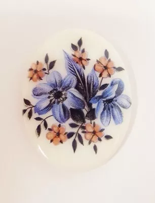 Vintage Glass Blue & Pink Flower 40x30mm. Oval German Cameo Cabochon 115 • $2.99