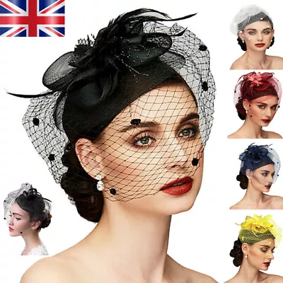 £8.73 • Buy Women Ladies Fascinator Hat With Veil Wedding Hat Party Hat Pillbox Hat Bowler -