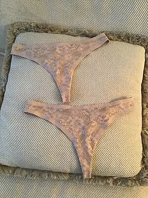 Two- Victoria Secret ANGELS Secret Embrace Low Rise Thong Beige/Nude Lace Size M • $14