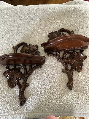 Pair Of Syroco Wood Wall Hanging Sconce Shelf Curio Tone Ornate Vintage *READ* • $24.99