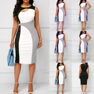 $20.70 • Buy Womens Sleeveless Bodycon Stretch Pencil Dress Ladies Work Slim Fit Midi Dress