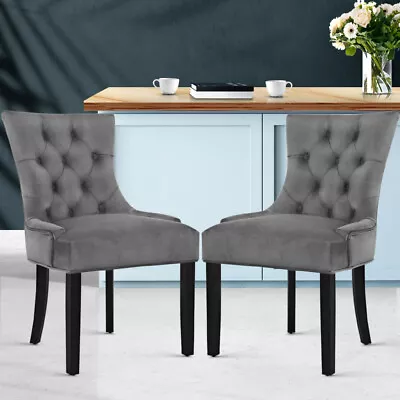 2 PCS Retro Dining Chairs French Provincial Tufted Button Kitchen Chair Grey • $293.95