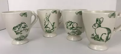 4 Bunny Toile J. Willfred Coffee Tea Cups Mugs Set Green Ivory Easter • $62.99