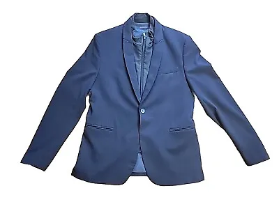 Zara Man US 42 Navy Blue Blazer Jacket Single Button Breast Lined Zipper Pockets • $73