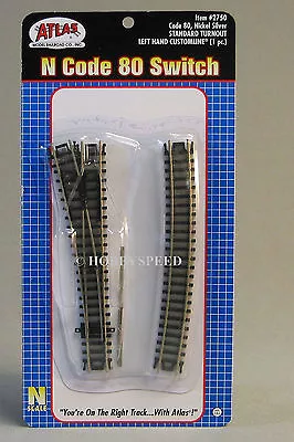 Atlas N Scale Code 80 Standard Left Hand Switch Train Track Section 19  Atl2750 • $14.84