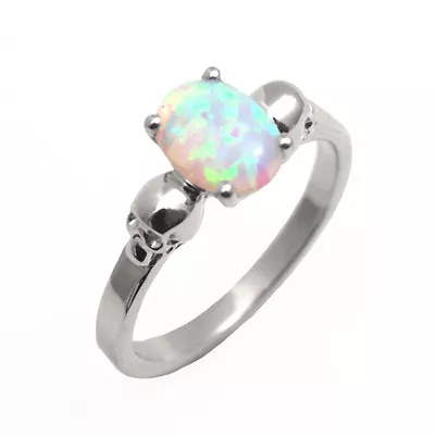 $160.99 • Buy Skull Ring 1.4ct Oval Cut Unicorn Tear Opal Sterling Silver 