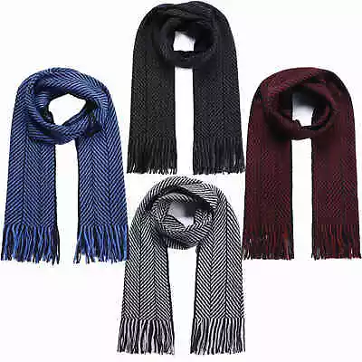 Men's Scarf Winter Thick Warm Scarves Soft Fringe Striped Long Shawl Neck Warm • £4.42