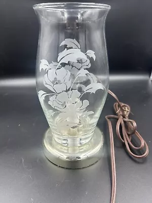 Vtg 9  Electric Crystal Hurricane Lamp Frosted Accents -Petals Adoria Crystal  • $15