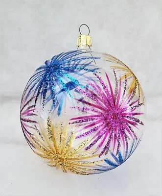 $8.99 • Buy Large Clear Round Glass Ornament With Glitter Starburst Designs, Pier 1