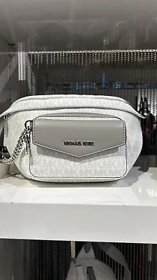 Michael Kors Maisie Large 2 In 1 Sling Fanny Waist Pack Crossbody Mk White/grey • $94