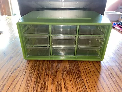 Vintage Akro Mils 9-Drawer Small Parts Plastic Storage Cabinet Avocado Green • $24.99