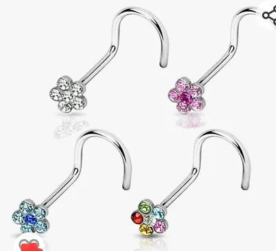 4pc 316L Surgical Steel Gem Flower Nose Screw Rings Value Pack - 18g Or 20g • $9