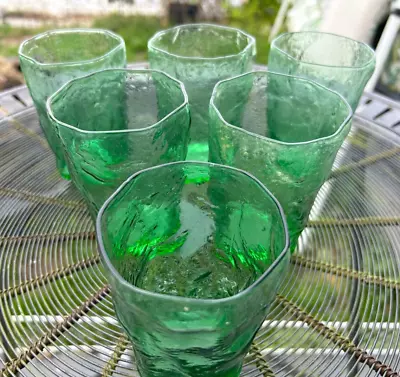 Set Of 6 Flat Tumblers In Crinkle Green By Morgantown In Excellent Condition • $29.95