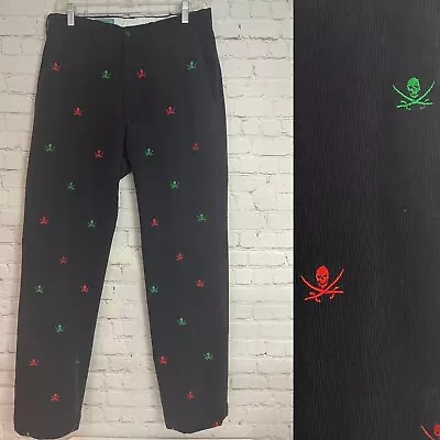 Castaway Men’s Navy Corduroy Christmas Pants With Embroidered Skulls 33x32 • $50