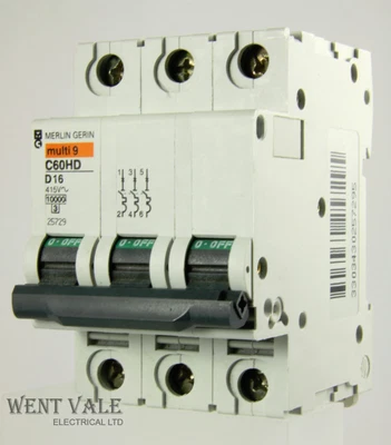 £24.50 • Buy Merlin Gerin Multi 9 - C60HD316 - 16a Type D Triple Pole MCB Used