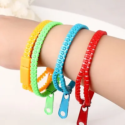 10 Mixed Color Plastic Hip Zip Zipper Bracelet Bangles Kids Girls Party Favors • £3.95