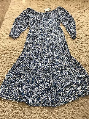 M&S Beachwear Blue/White Printed Bardot Maxi Dress - Size 20 - BNWT • £19.99