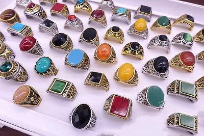 24pcs Wholesale Mixed Lots Round Natural Stone Stainless Steel Men's Rings • $25.99