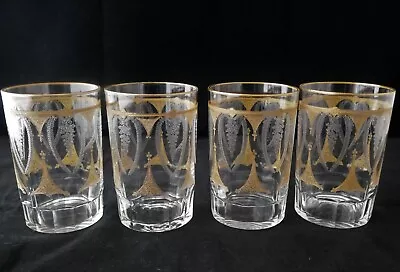 $47.99 • Buy Antique Set 4 VAL ST LAMBERT VAS83 Needle Etched Gold Encrusted Juice Tumblers