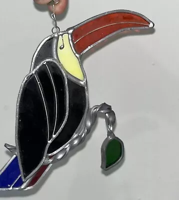 Vintage Metal Stained Glass Bird Toucan  Artwork  Handmade Sun Catcher • $14