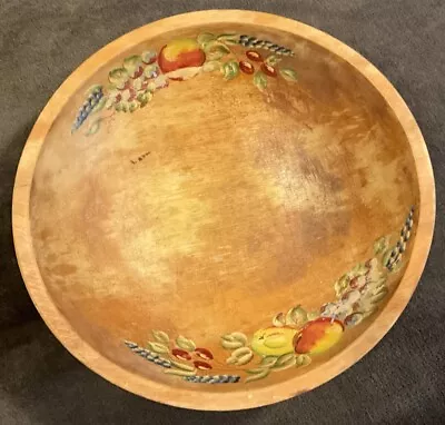 Large Vintage Decorated Wooden Bread Bowl Fruit Bowl 13” Diameter • $23