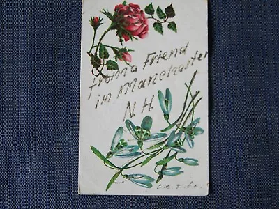 Manchester New Hampshire NH From A Frend Greetings 1928 Glitter Flowers • $2.95