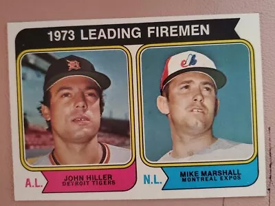 1974 Topps Baseball Card #208  1973 Leading Firemen John Hiller & Mike Marshall • $4.80