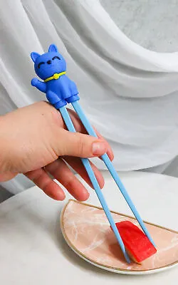 Ebros Blue Maneki Neko Cat Reusable Training Chopsticks Set With Silicone Helper • $11.49