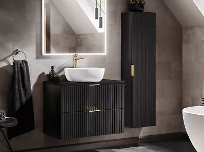 Bathroom Furniture Set Countertop Vanity Sink 800mm Tall Unit Black Ribbed Adel • £659.95