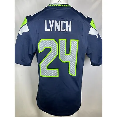 Marshawn Lynch #24 Seattle Seahawks NFL NIKE Home Blue Game Jersey Men's LARGE • $99.99