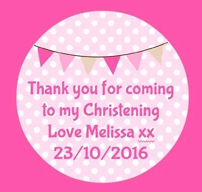 £1.75 • Buy Personalised Pink Bunting Christening Party Stickers Thankyou Sweet Bags Seal