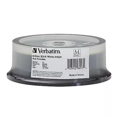 25 M DISC VERBATIM 1000-Year Archival 25GB BD-R 4X White Inkjet Printable 98917 • $69.90