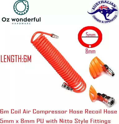 6m Coil Air Compressor Hose Recoil Hose 5mm X 8mm PU With Nitto Style Fittings  • $19.99