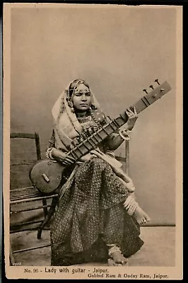 British India 0ld Picture Postcard 'Lady With Guitar Jaipur  • $12.50