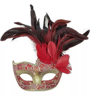 Feather Masquerade Mask Venetian Style Glitter Party Mask Carnival Ball Mask • £8